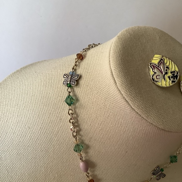 Vintage Y2K Butterfly Clip On Earrings& Handmade Gorgeous Necklace - Picture 10 of 15